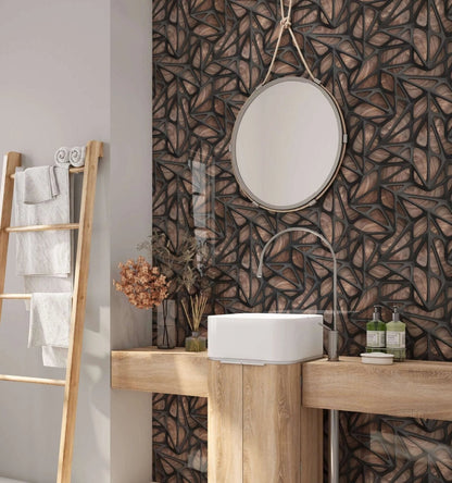 Black Grid on Wood Shower Panel