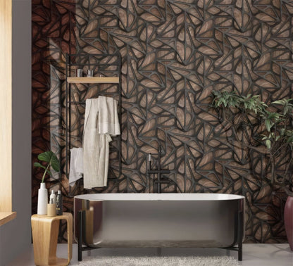 Black Grid on Wood Shower Panel