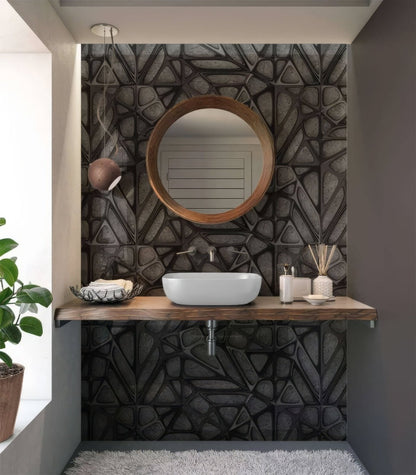 Black Lattice Grid on Concrete Shower Panel