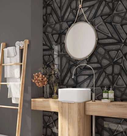 Black Lattice Grid on Concrete Shower Panel