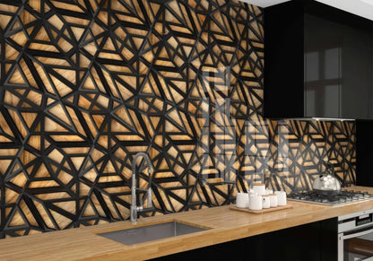 Black Lattice Grid on Wood Shower Panel