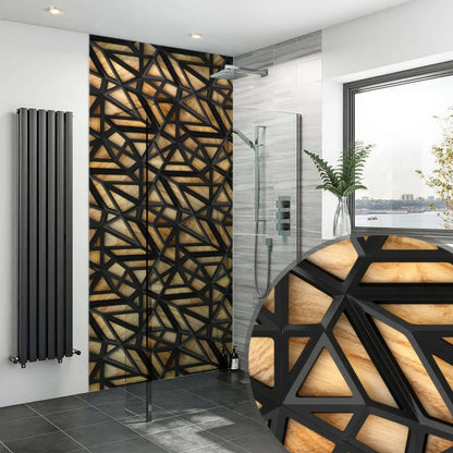 Black Lattice Grid on Wood Shower Panel