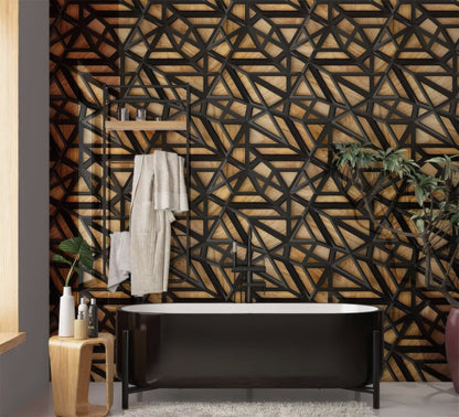 Black Lattice Grid on Wood Shower Panel