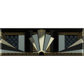 Art deco-style black rectangular decorative tile with gold and platinum geometric patterns for borders