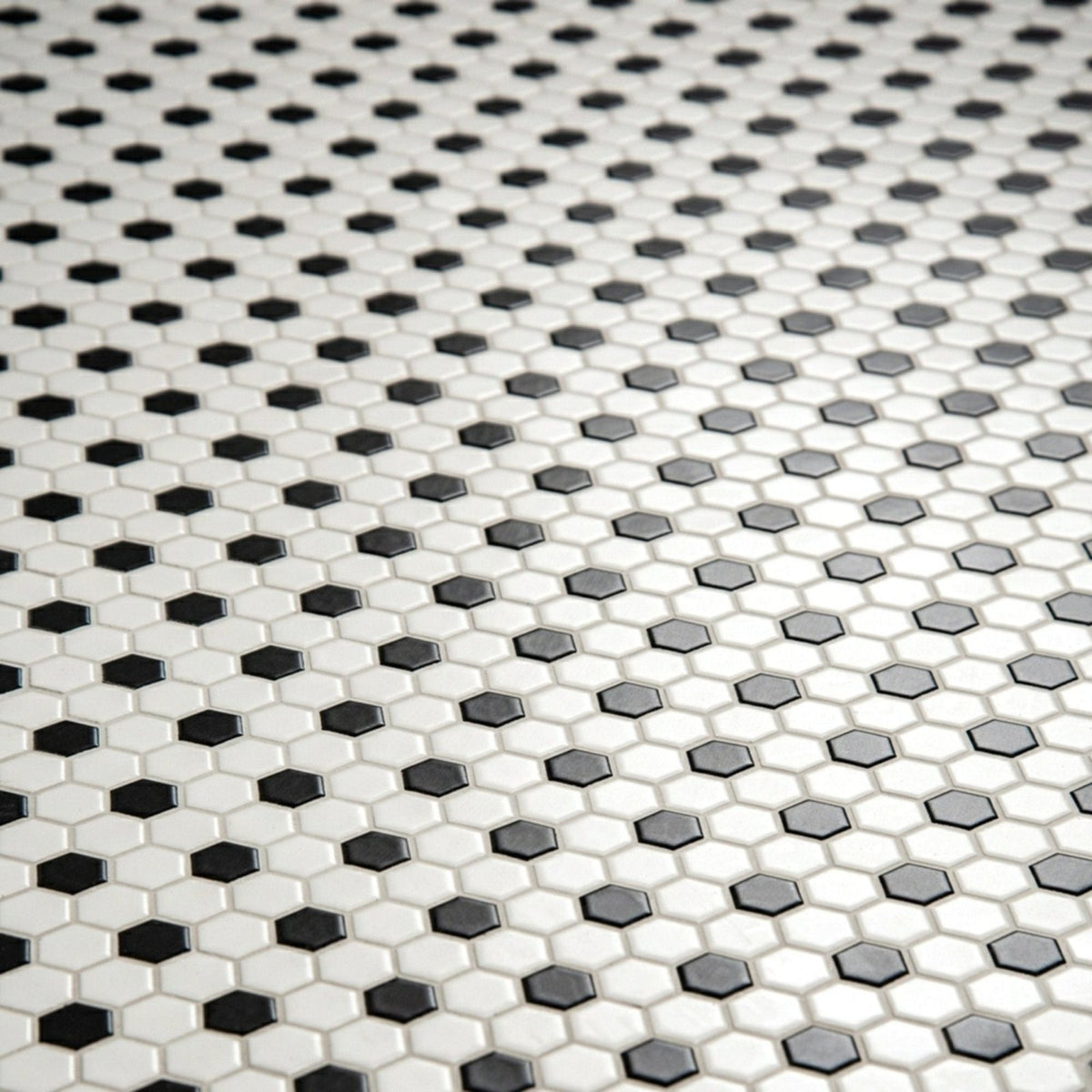 
Black & White Honeycomb Floor Mosaic shown as flooring