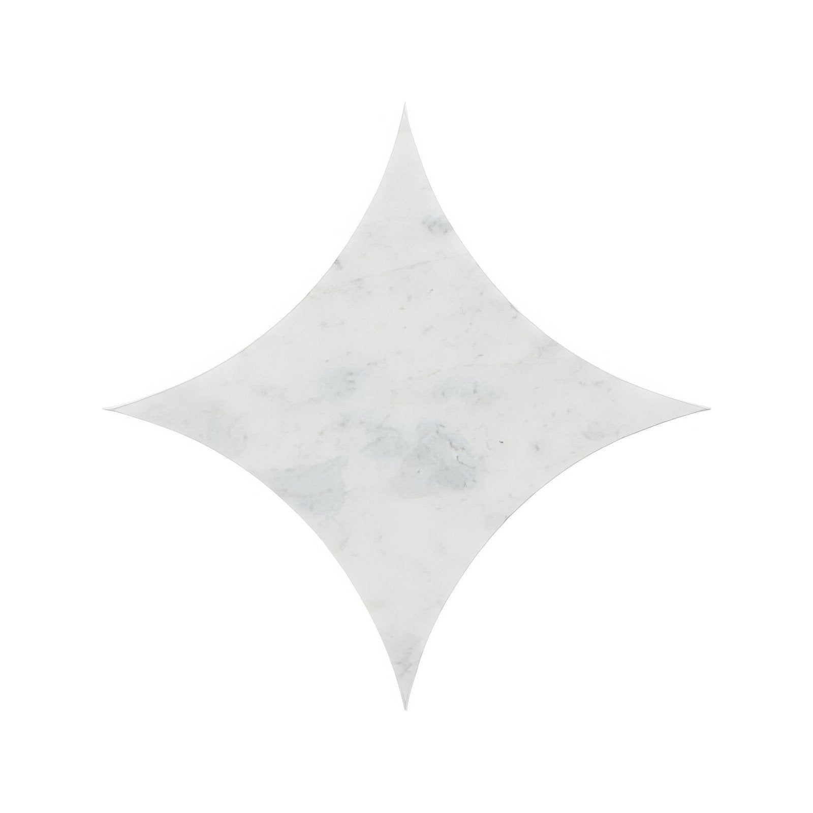 White marble tile blends carrara star with a star shaped design and subtle gray veining for elegant flooring and walls