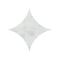 White marble tile blends carrara star with a star shaped design and subtle gray veining for elegant flooring and walls