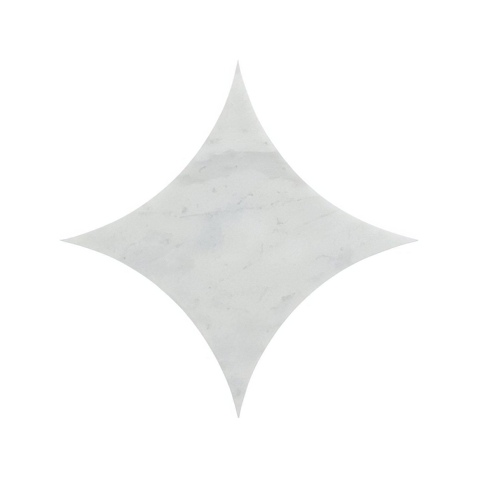 A white marble blends carrara star tile with subtle gray veining shaped in an eight pointed star