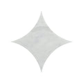 A white marble blends carrara star tile with subtle gray veining shaped in an eight pointed star