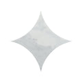 A white marble blends carrara star tile with a star shaped cutout and subtle gray veining