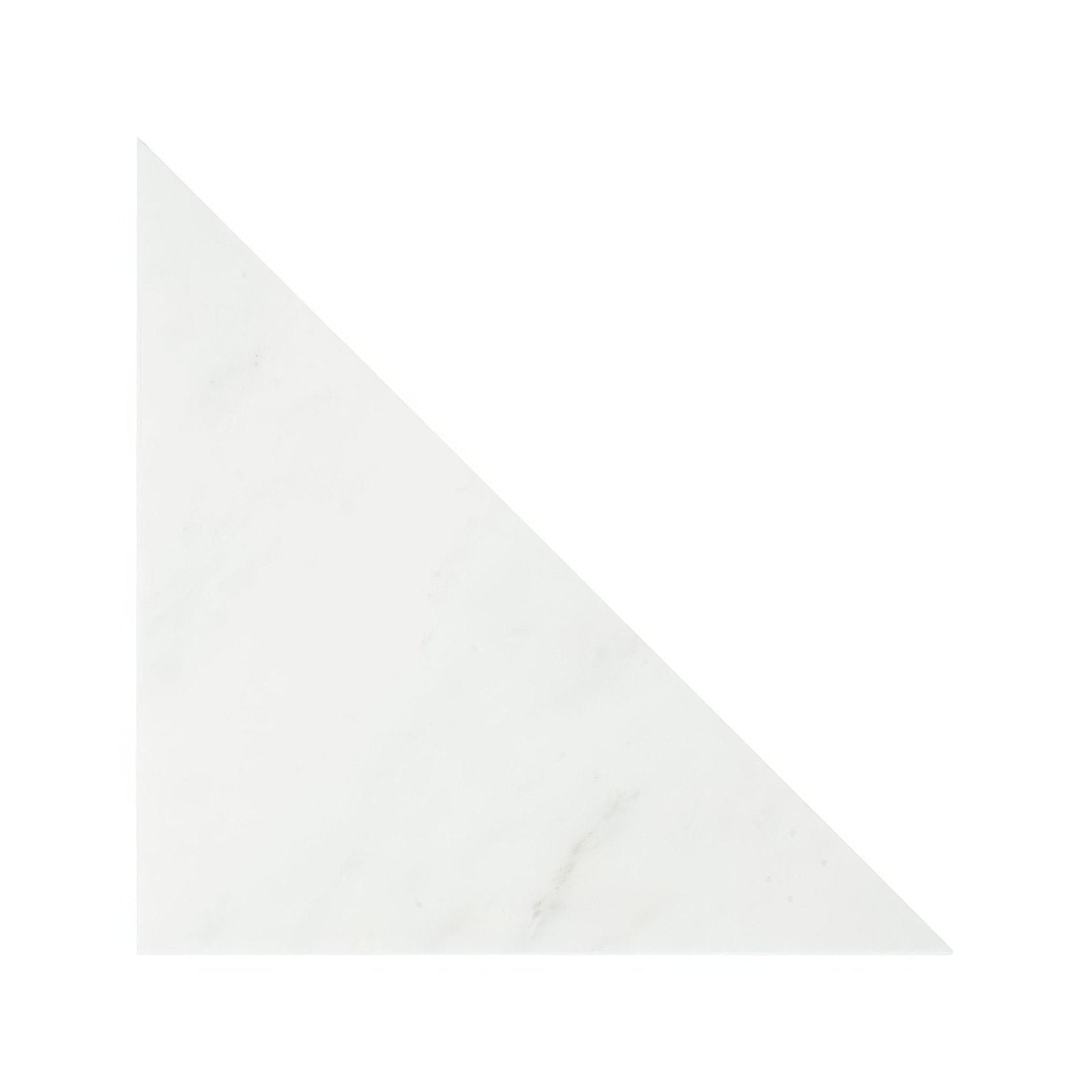 White triangular tile blends east hampton triangle with subtle gray veining resembling marble for elegant wall or floor use