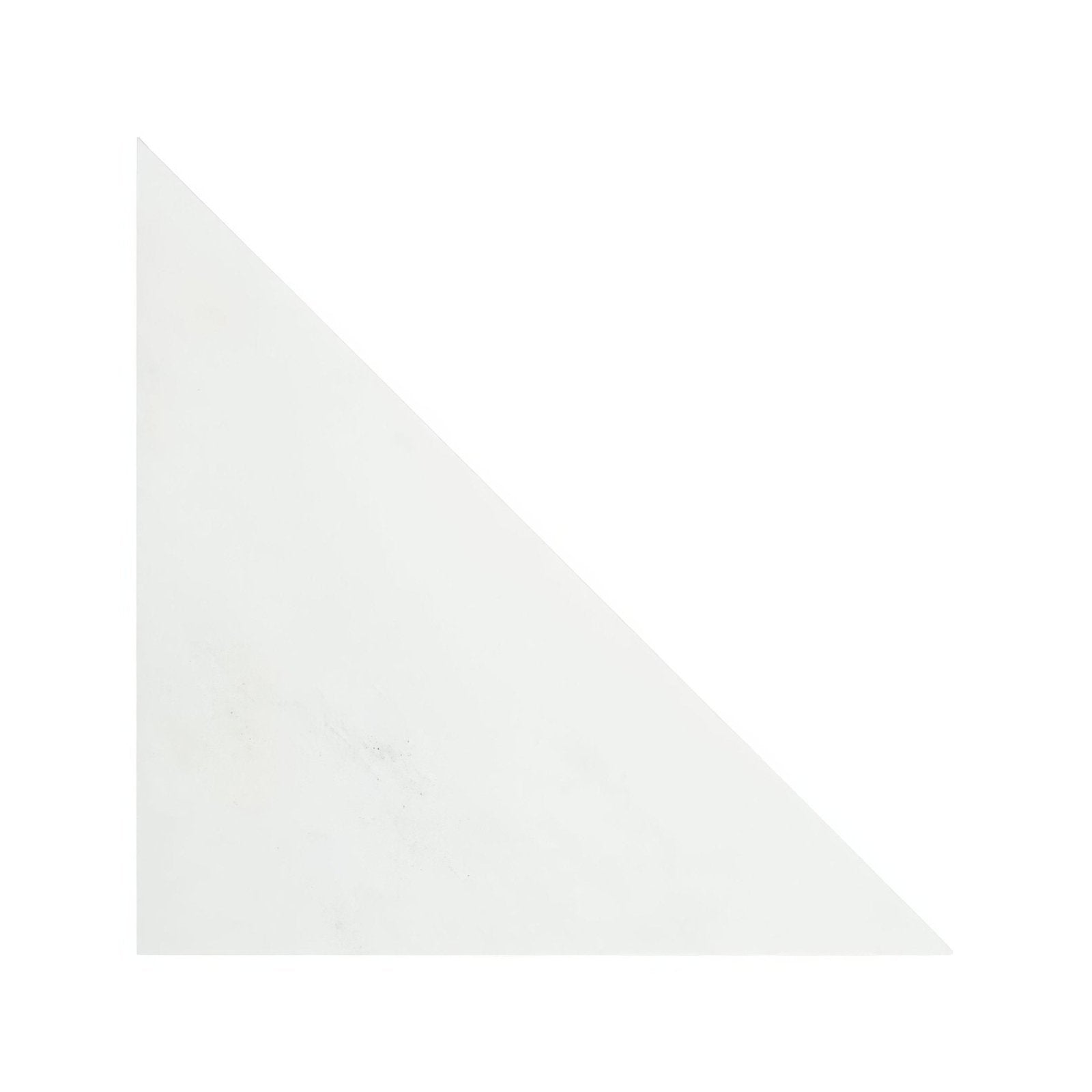 A sleek white triangular tile with a smooth glossy finish from blends east hampton triangle collection