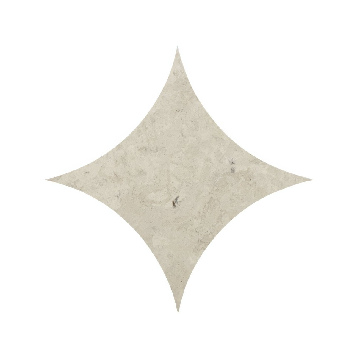 
A beige star-shaped ceramic tile with subtle marbled texture and faint gray veining from blends grigio star collection