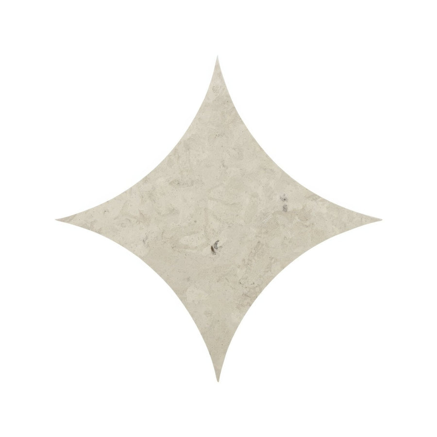 A beige star-shaped ceramic tile with subtle marbled texture and faint gray veining from blends grigio star collection