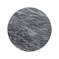 Circular slab of dark gray marble with swirling white veining in blends nero circle design