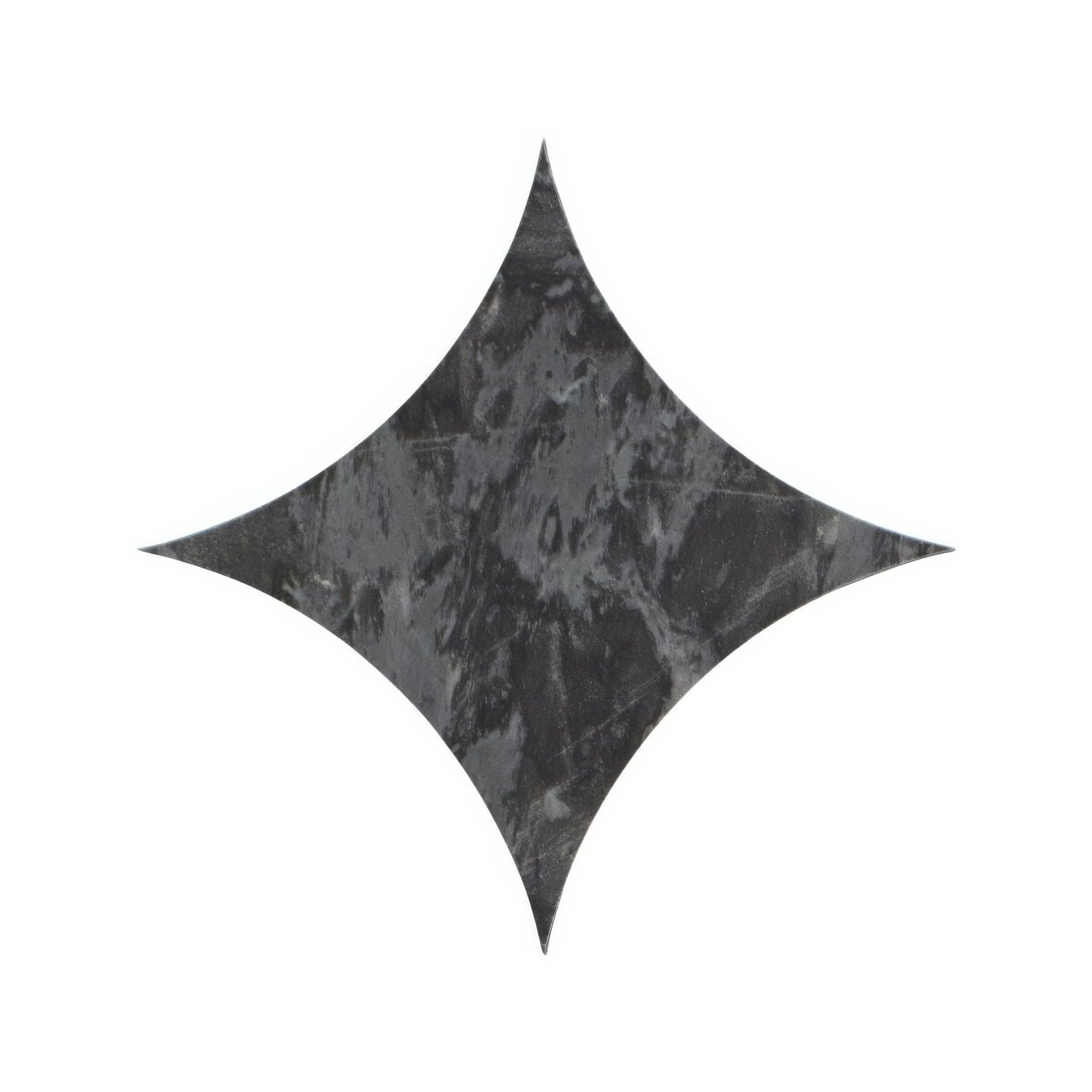 Dark gray marble tile with a four-pointed star shape from blends nero star collection