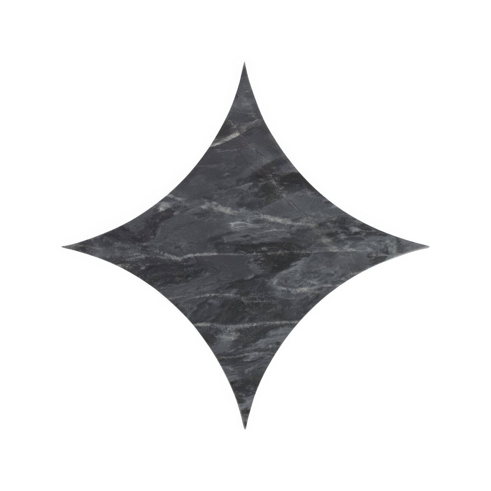 Dark gray marble tile blend nero star with star-shaped cutout design for decorative wall and floor applications