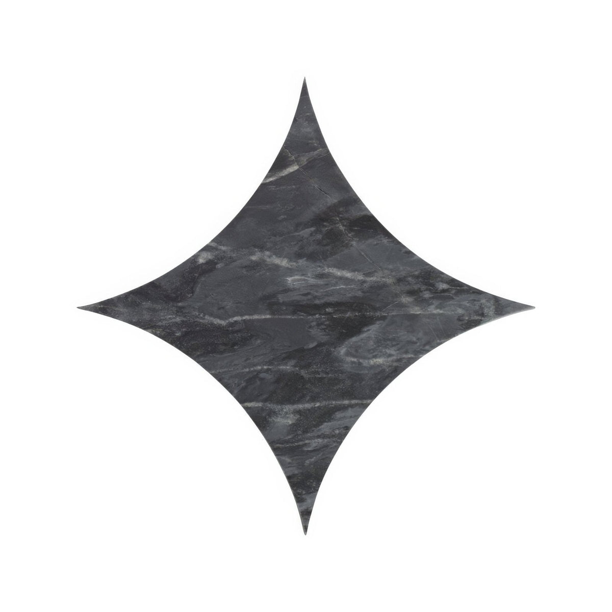 Dark gray marble tile blend nero star with star-shaped cutout design for decorative wall and floor applications