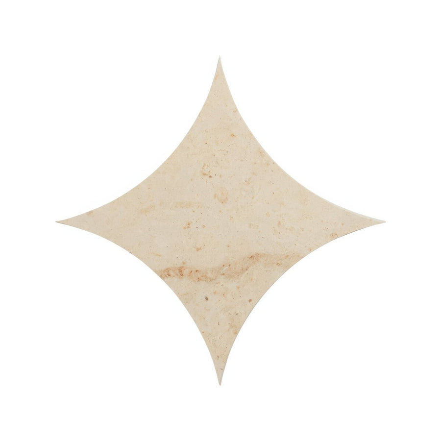 Beige star-shaped stone tile blends tarla star with natural veining and smooth polished surface for flooring and decor