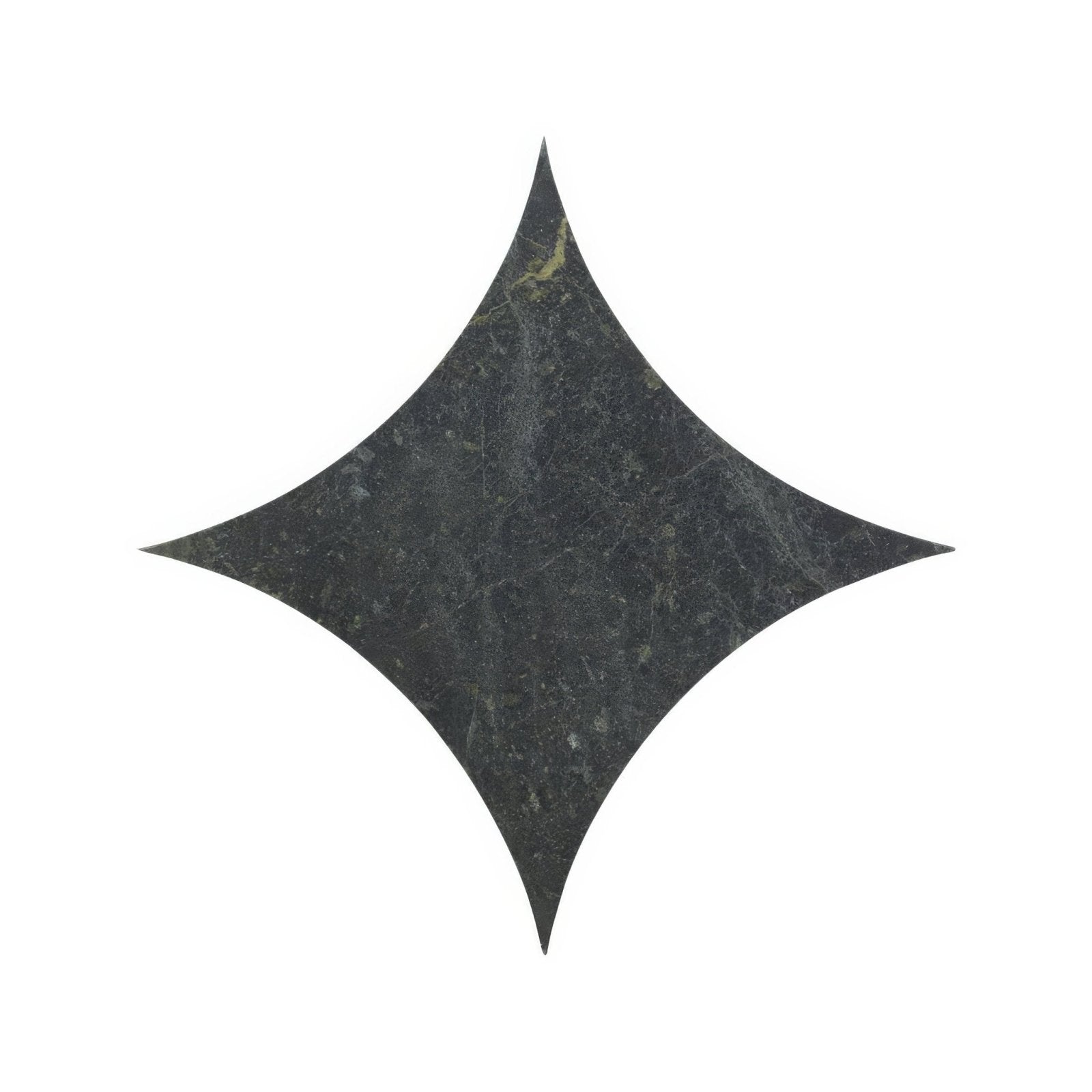 Dark gray star-shaped tile blends verde star with subtle marbled texture ideal for decorative wall and floor use