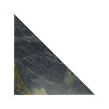 Dark green marble tile blends verde triangle with swirling veining and subtle yellowish-green accents