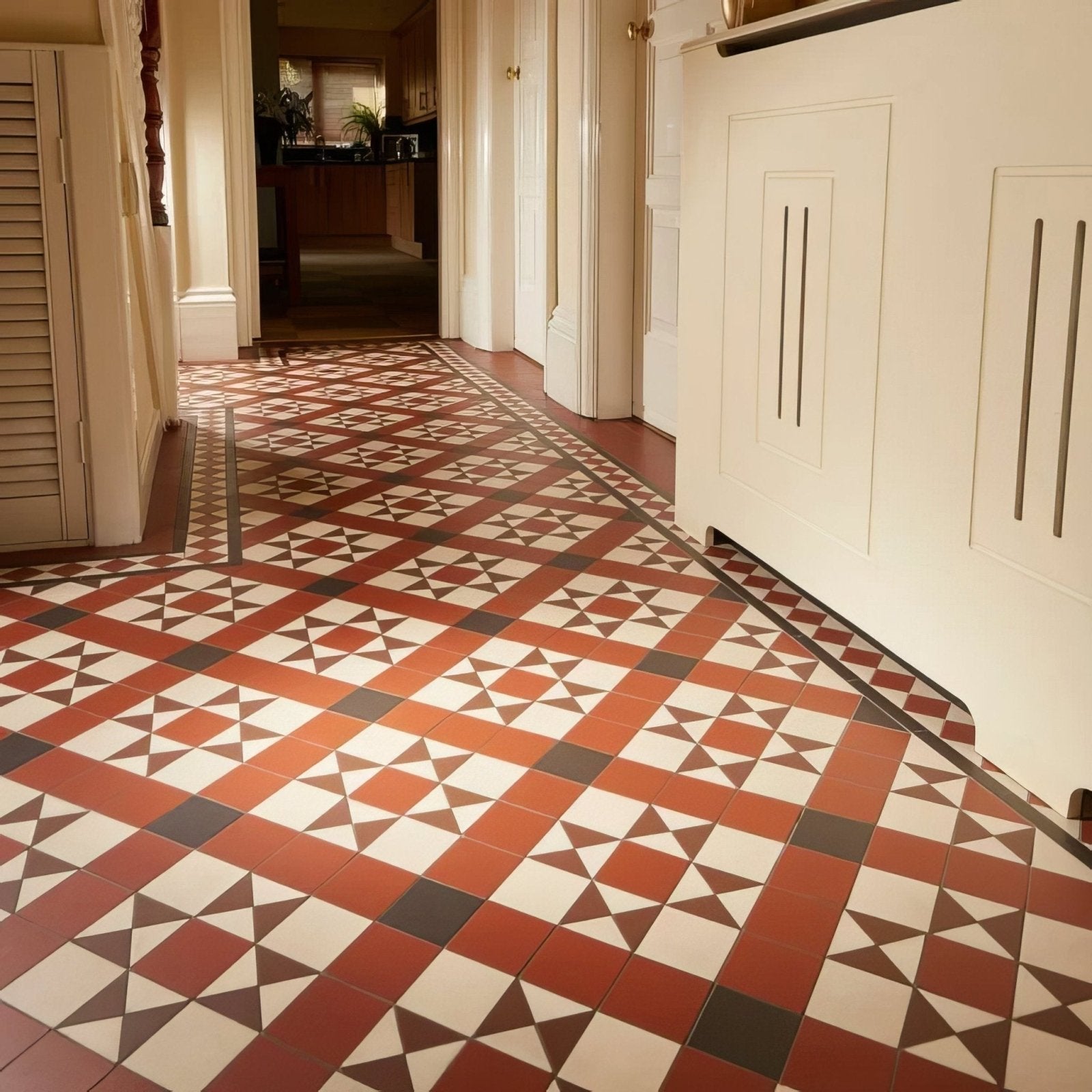 Blenheim black brown red and white geometric patterned floor tiles in ceramic for stylish interior flooring