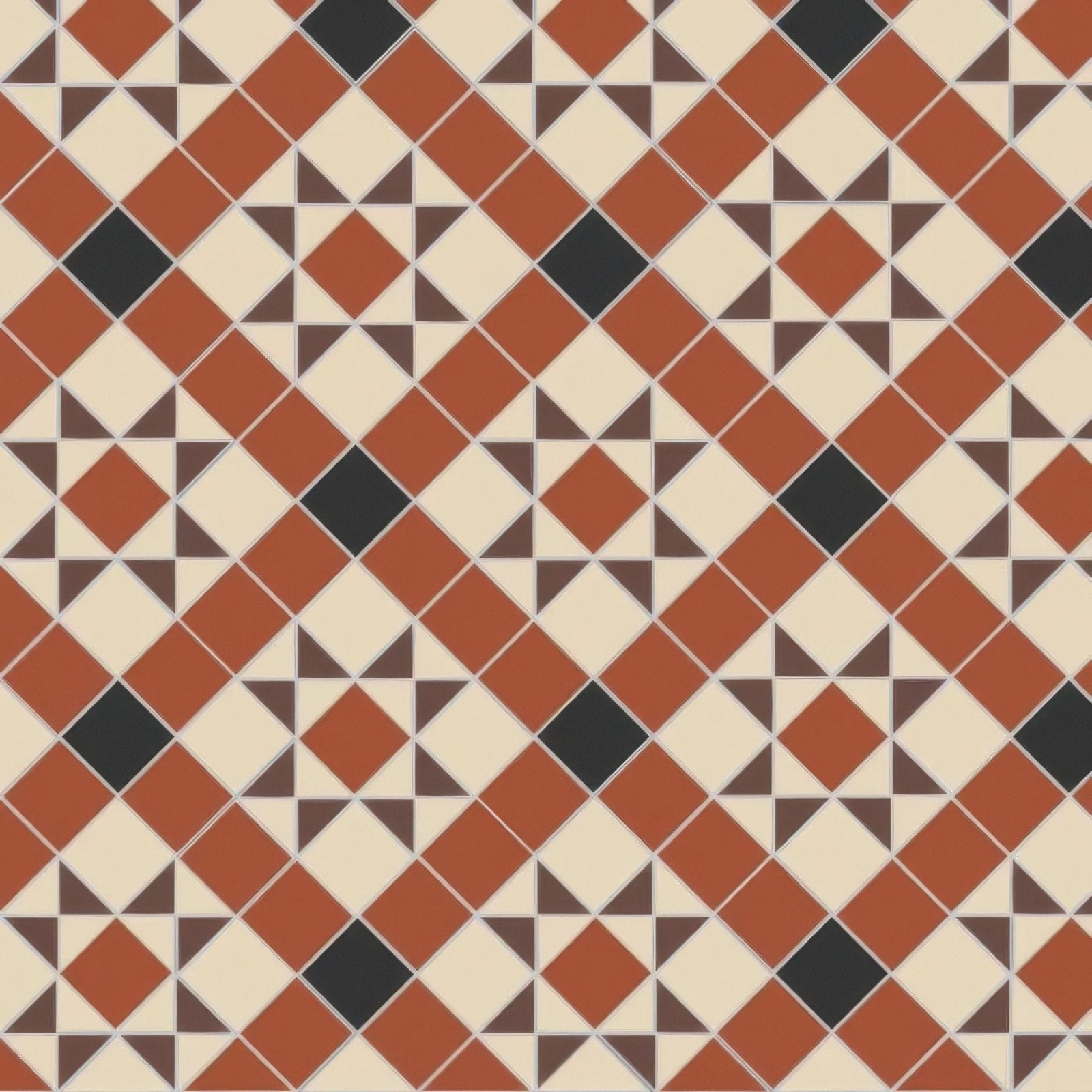 Blenheim black brown red and white terracotta and cream diamond patterned vintage style floor tile with black accents
