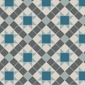 Geometric patterned tile blenheim dover with repeating diamond design in white grey pugin blue and revival grey tones