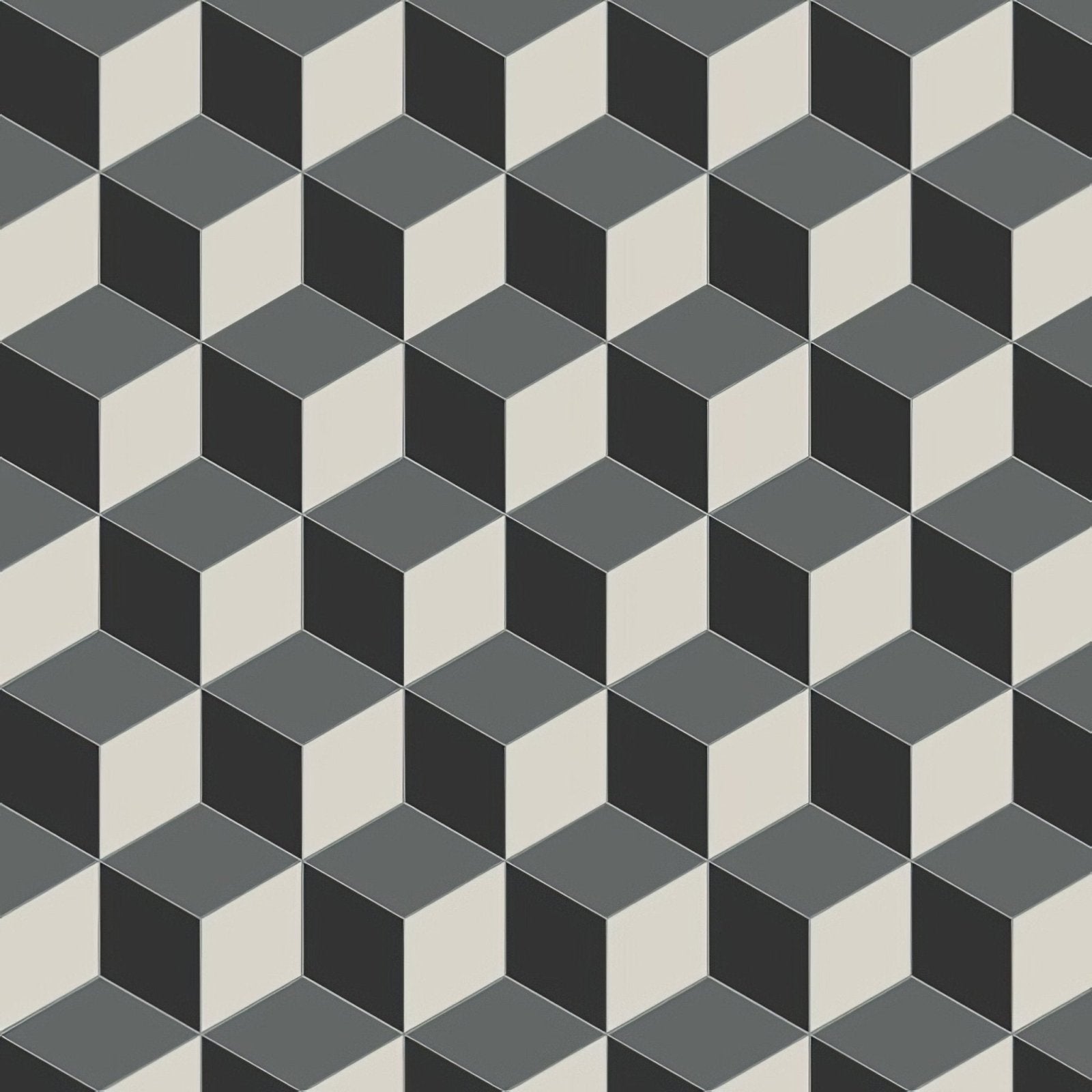 Bloomsbury black geometric cube wallpaper pattern in black gray and revival grey for modern interior decor