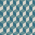 Bloomsbury dover white pugin blue and blue geometric cube pattern wallpaper in blue and beige tones