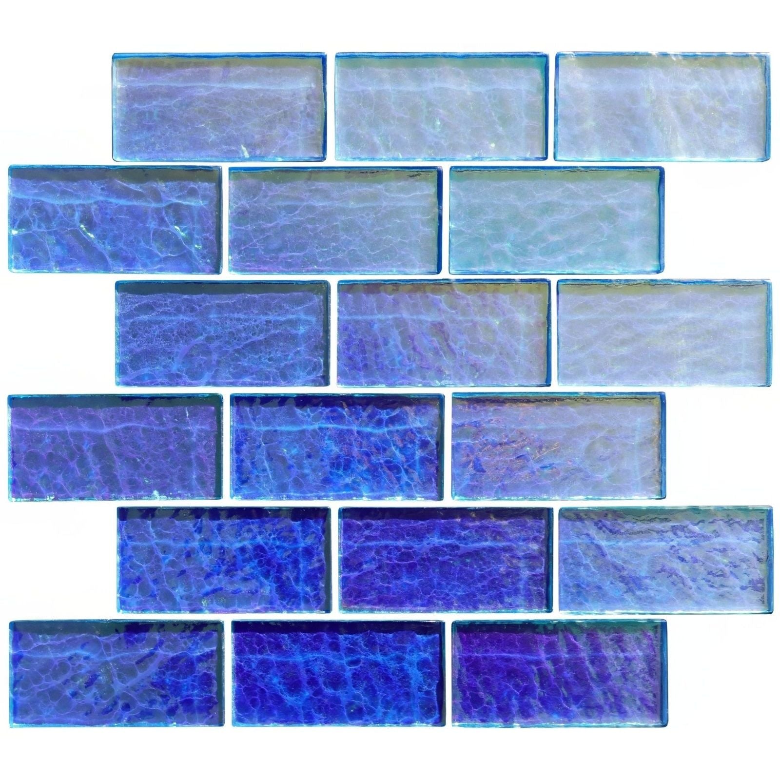 Blue gloss mosaic radiance blue glass tiles with textured crackled surface in varying light to deep blue shades
