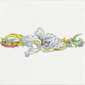A delicate hand-painted floral border featuring a central white iris with yellow accents on brilliant white porcelain