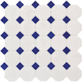 Blue Octagon & Dot Floor Mosaic white and navy blue octagonal glossy mosaic floor