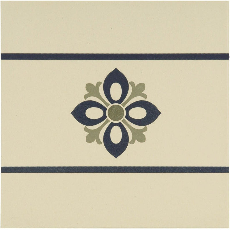 Bohemia Border Dublin, Khaki and Dark Blue on White