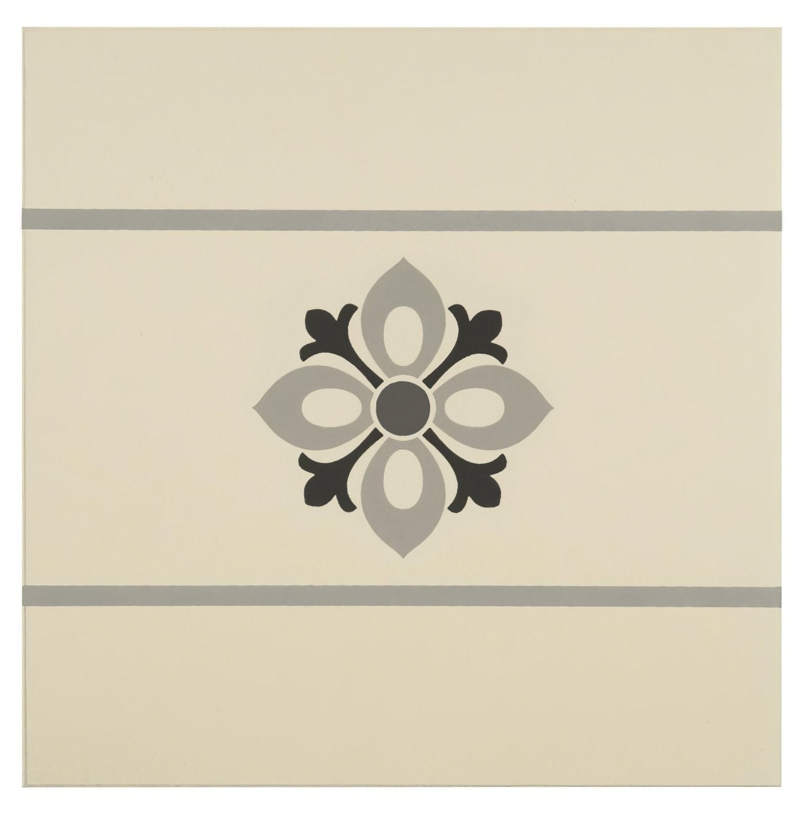 Bohemia Border Light Grey, Dark Grey and Black on White