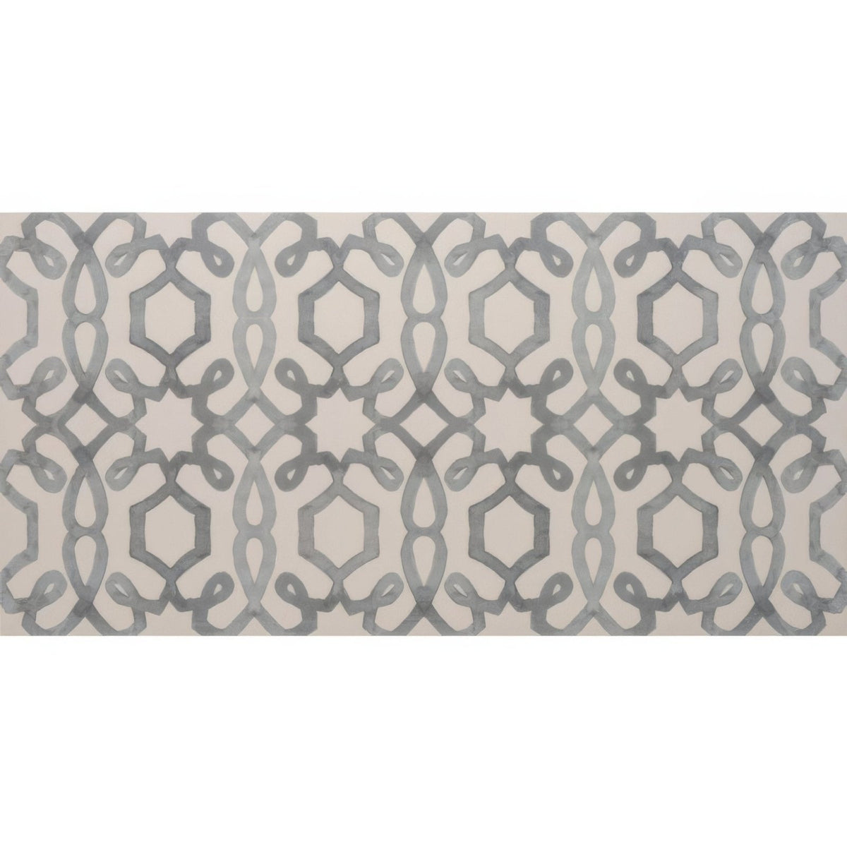 Bohemia Rosalie 60x30cm gray geometric patterned rug with interlocking hexagonal and oval motifs on beige background