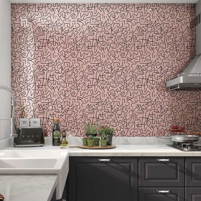 Boho Lines Pink Wall Panel pink wall panel with black geometric line pattern