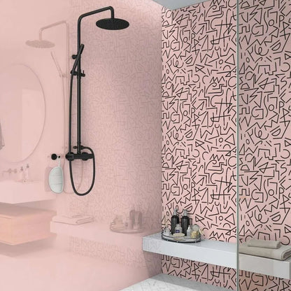 Boho Lines Pink Wall Panel, pink panel with a black geometric pattern