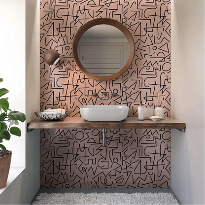 Boho Lines Pink Wall Panel pink wall panel behind a basin