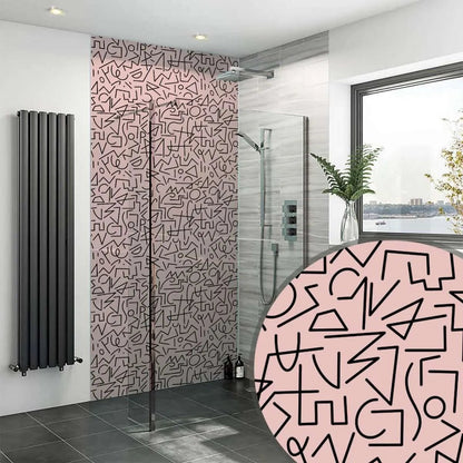 Boho Lines Pink Wall Panel bold black geometric pattern on a pink wall panel