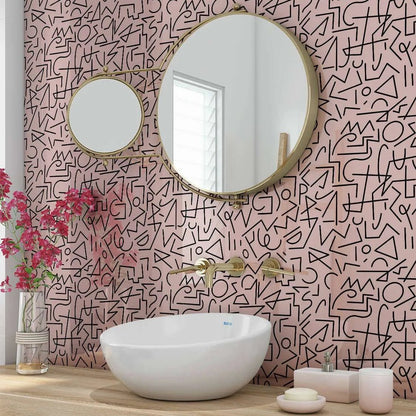 Boho Lines Pink Wall Panel pink patterned wall panel in a bathroom