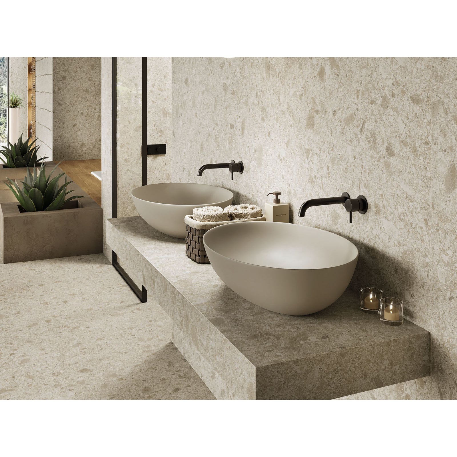 Boost Mix Ivory 30 x 60cm Porcelain Wall & Floor Tile in a bathroom setting