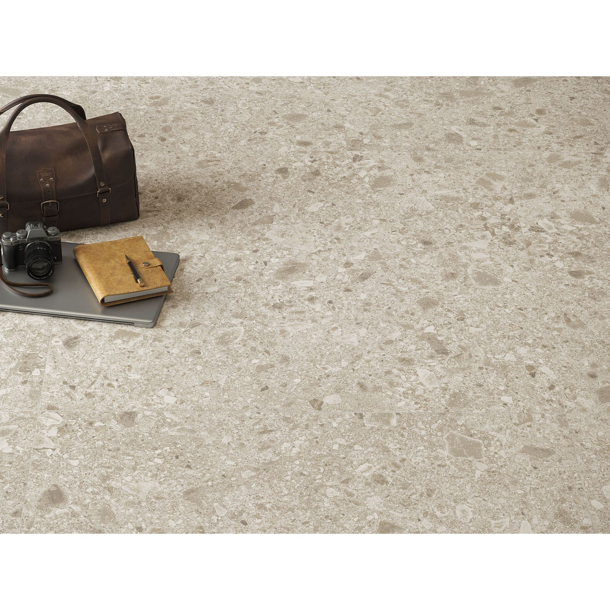 Boost Mix Ivory 60 x 60cm beige terrazzo-effect tile with speckled aggregate
