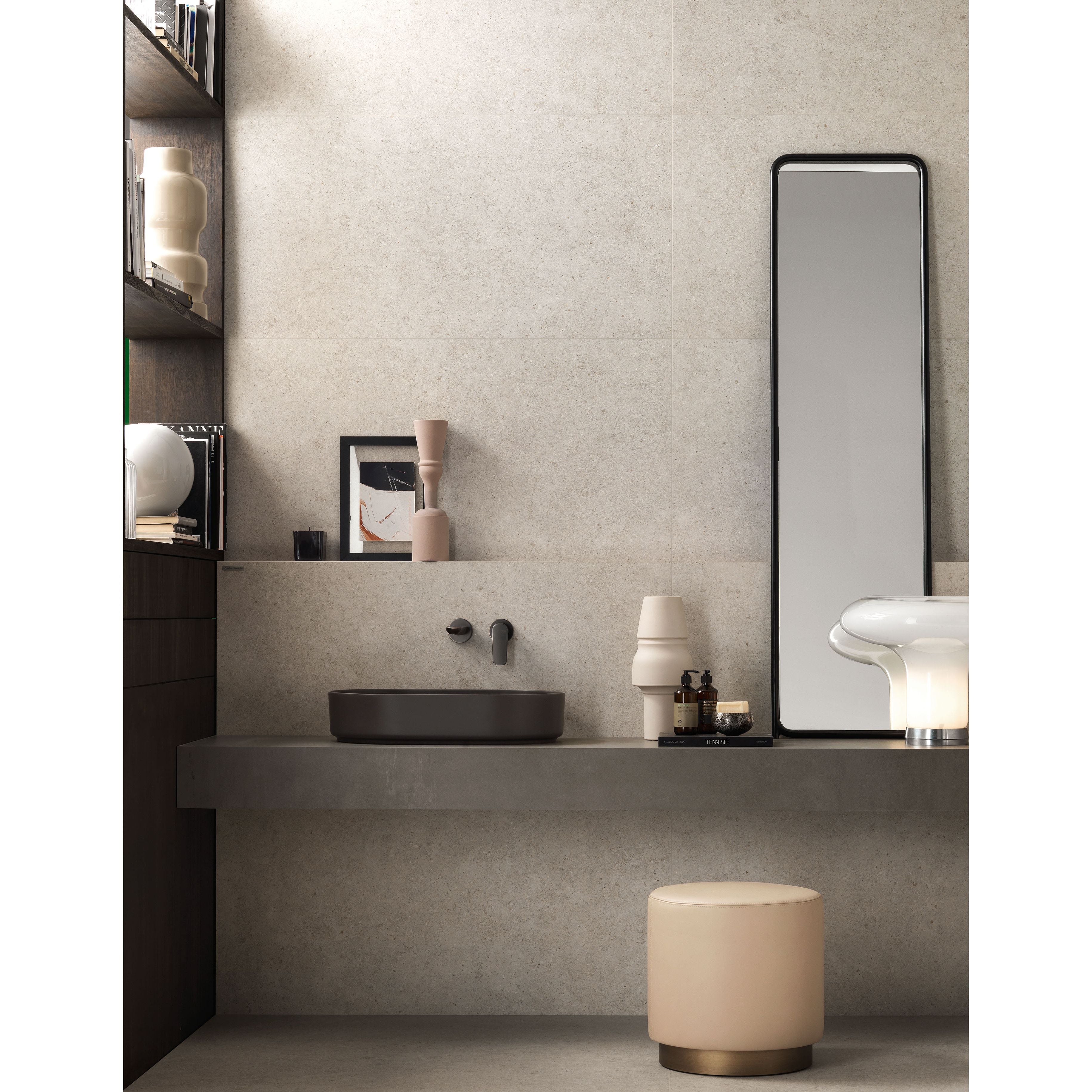 Boost Stone White beige speckled stone-effect tile