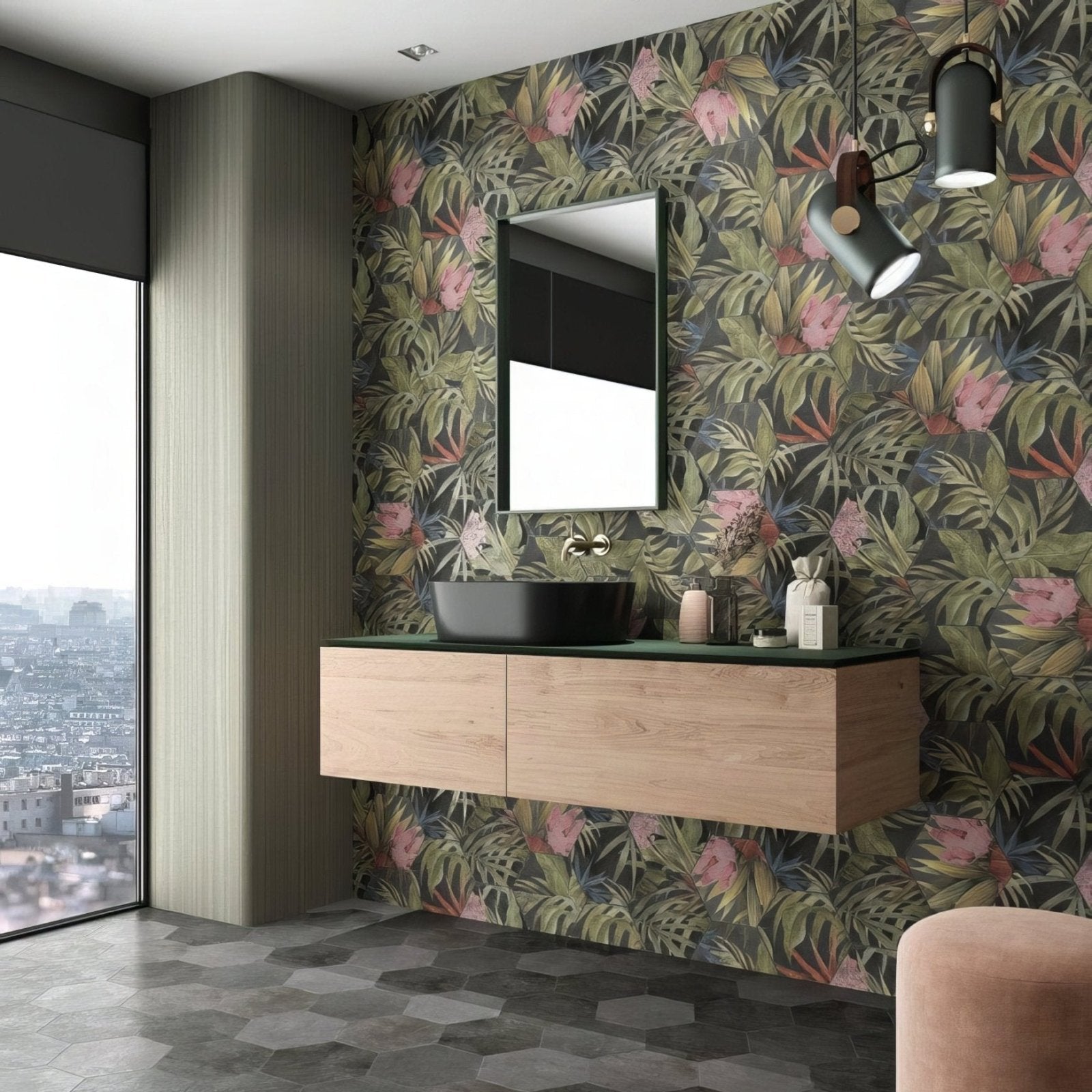 Botanical Hexagon Black Floral