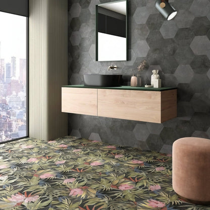 Botanical Hexagon Black Floral