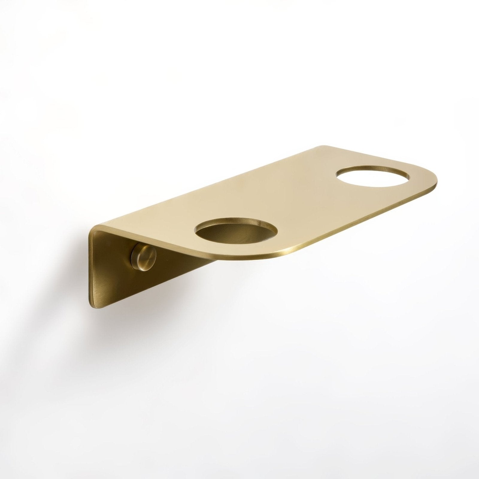 Brass-finished wall-mounted double cup holder bottle holder 2 hole brushed brass with sleek minimalist design