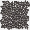 Black river stone mosaic tile with smooth rounded pebble shapes and subtle white veining boulder negro marquina mosaic