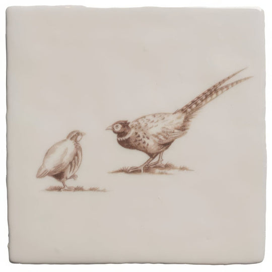 Brace of Pheasant Sepia on Cotton