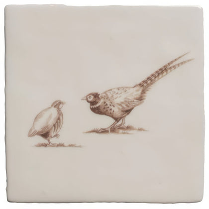 Brace of Pheasant Sepia on Cotton